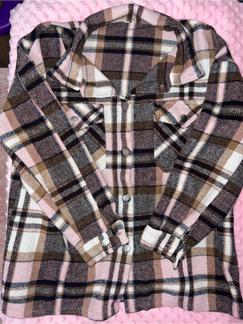 Women’s Small Pink Brown Plaid Fall Flannel